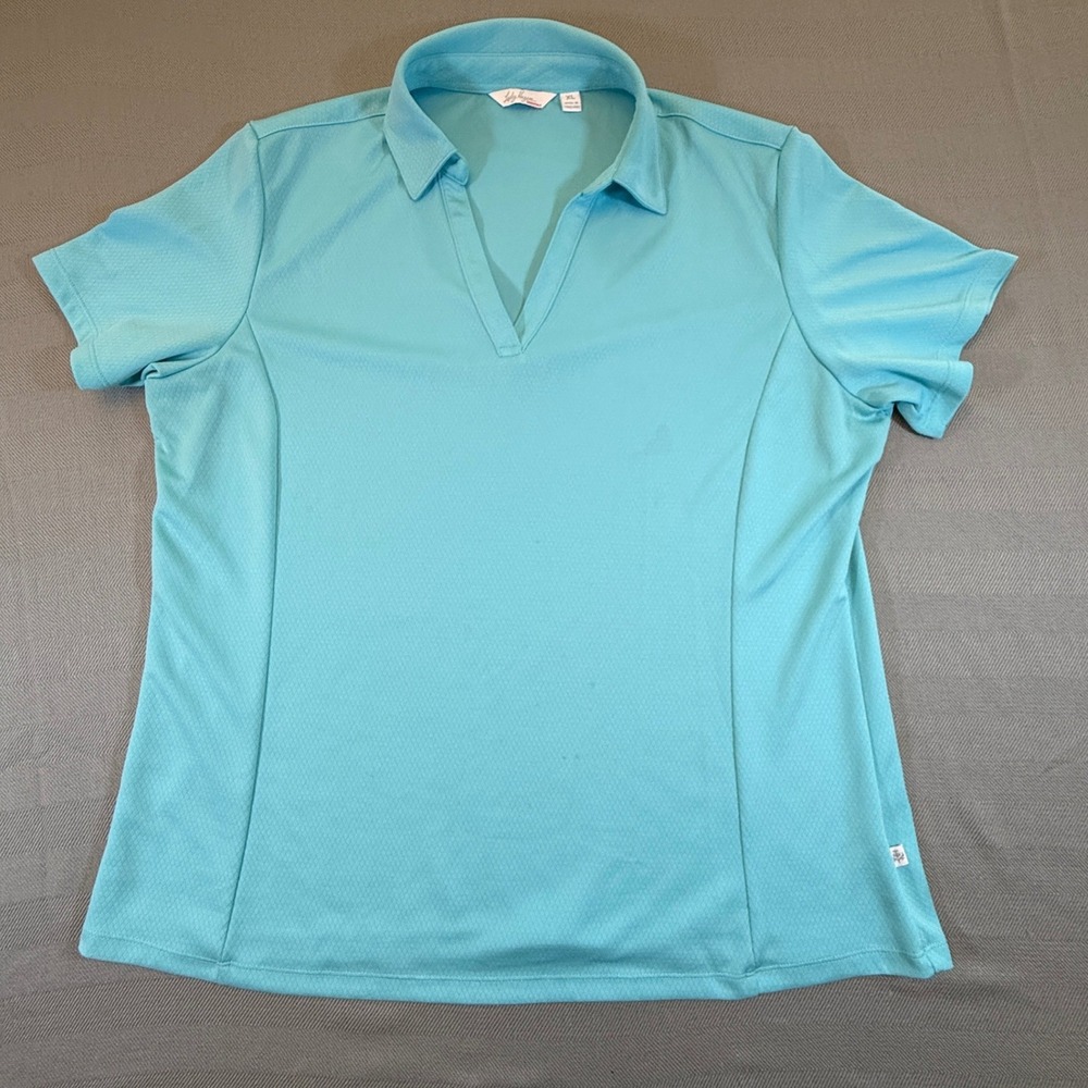 Lady Hagen Essentials Aqua Blue Golf Polo Shirt Womens XL S-Sleeve V-Neck 2554